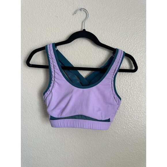 Fabletics Sports Bra Womens XXS Purple Teal Crossback Adjustable Gym Yoga - Picture 1 of 5